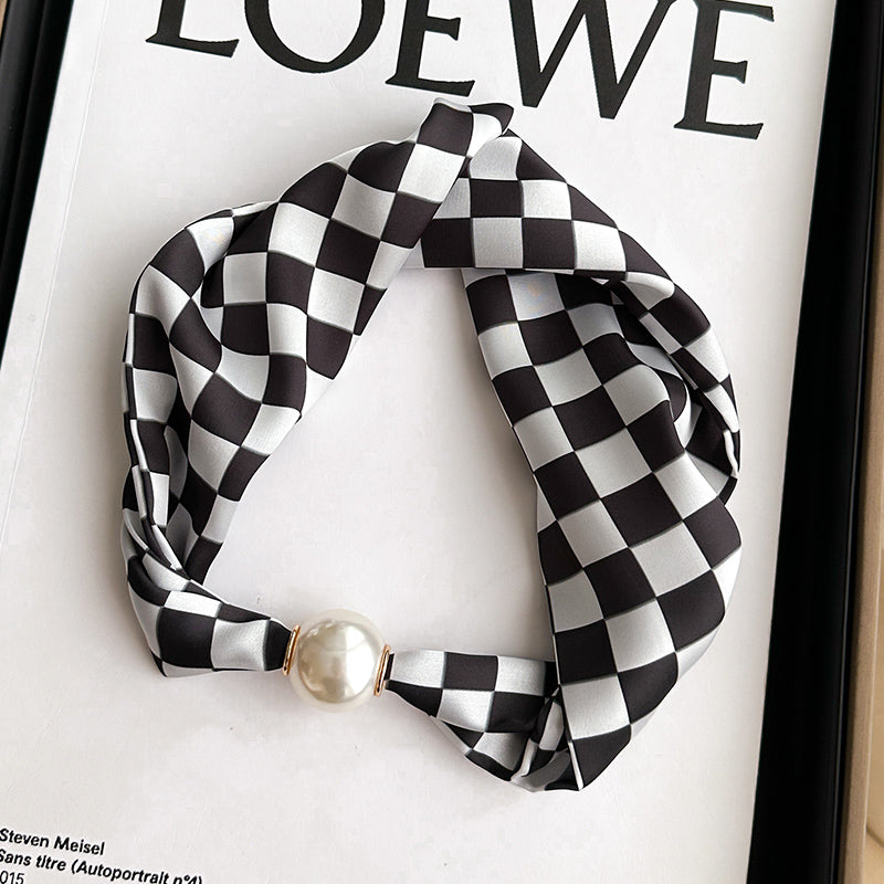 Pearl Necklace Scarf with Magnetic Clasp β Versatile Silk Neck Wrap for Collarbone & Shirt Styling
