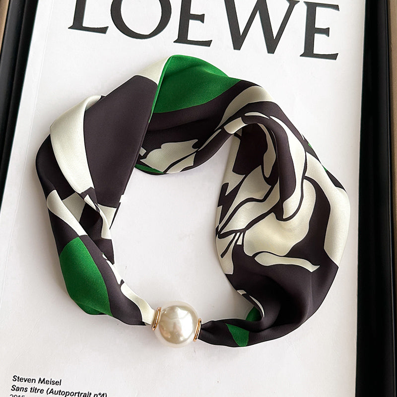 Pearl Necklace Scarf with Magnetic Clasp β Versatile Silk Neck Wrap for Collarbone & Shirt Styling
