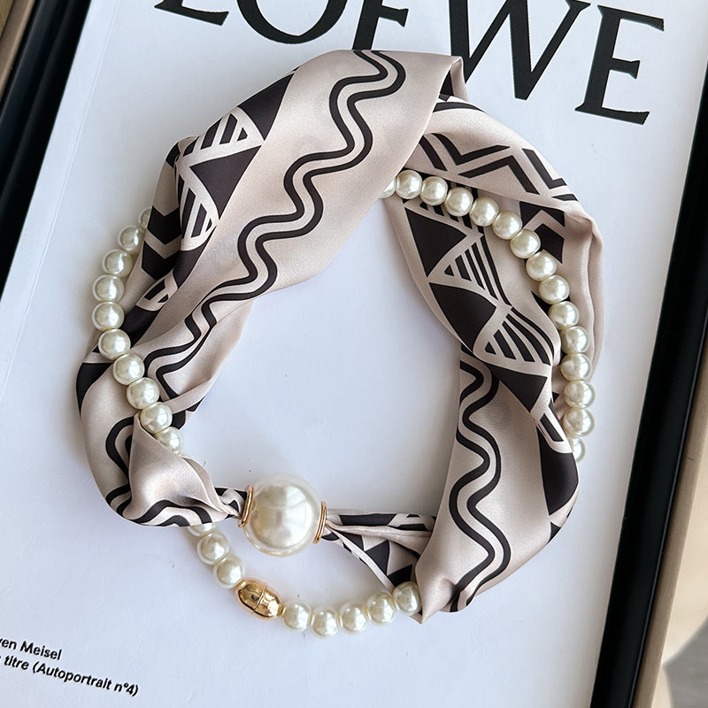Pearl Necklace Scarf with Magnetic Clasp β Versatile Silk Neck Wrap for Collarbone & Shirt Styling