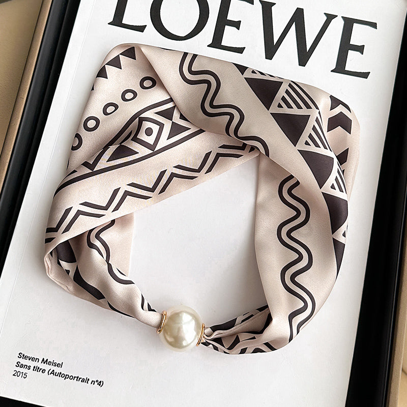 Pearl Necklace Scarf with Magnetic Clasp β Versatile Silk Neck Wrap for Collarbone & Shirt Styling