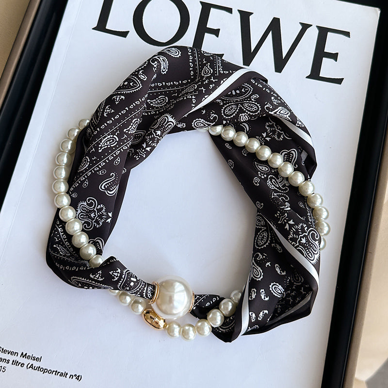 Pearl Necklace Scarf with Magnetic Clasp β Versatile Silk Neck Wrap for Collarbone & Shirt Styling
