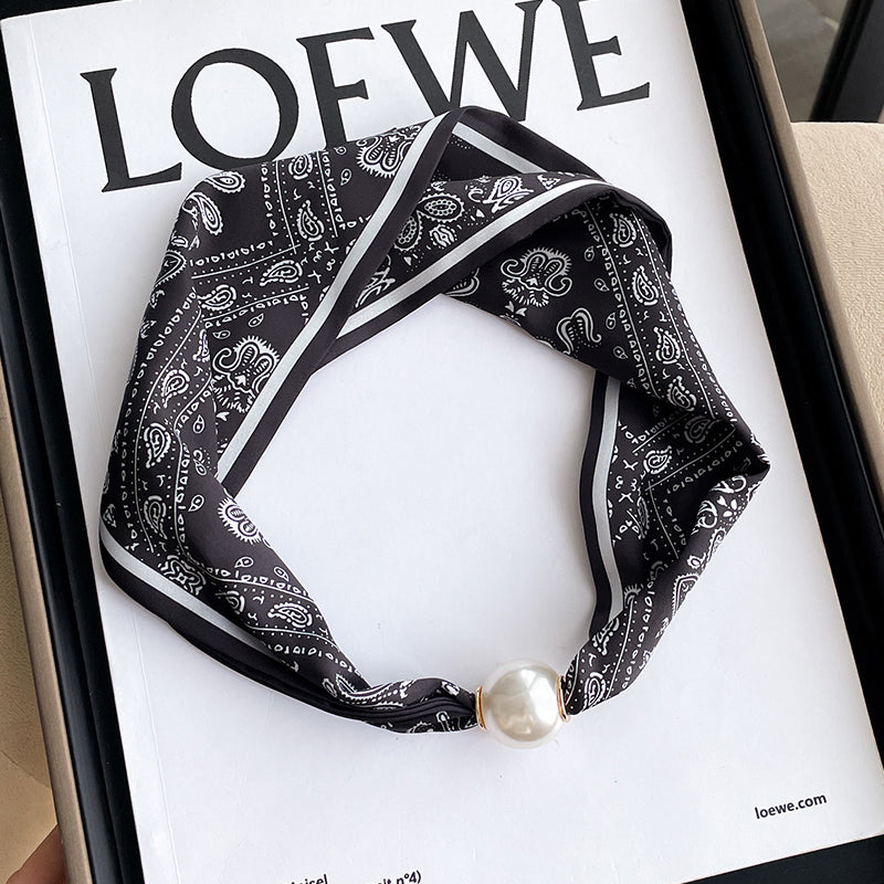Pearl Necklace Scarf with Magnetic Clasp β Versatile Silk Neck Wrap for Collarbone & Shirt Styling