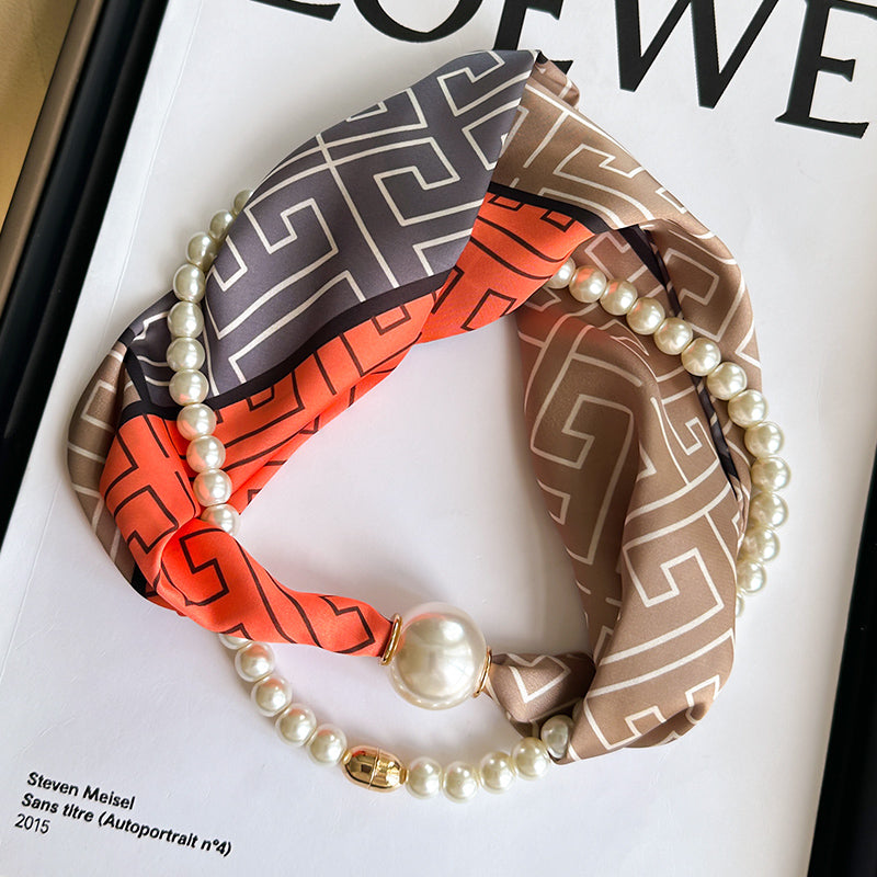 Pearl Necklace Scarf with Magnetic Clasp β Versatile Silk Neck Wrap for Collarbone & Shirt Styling