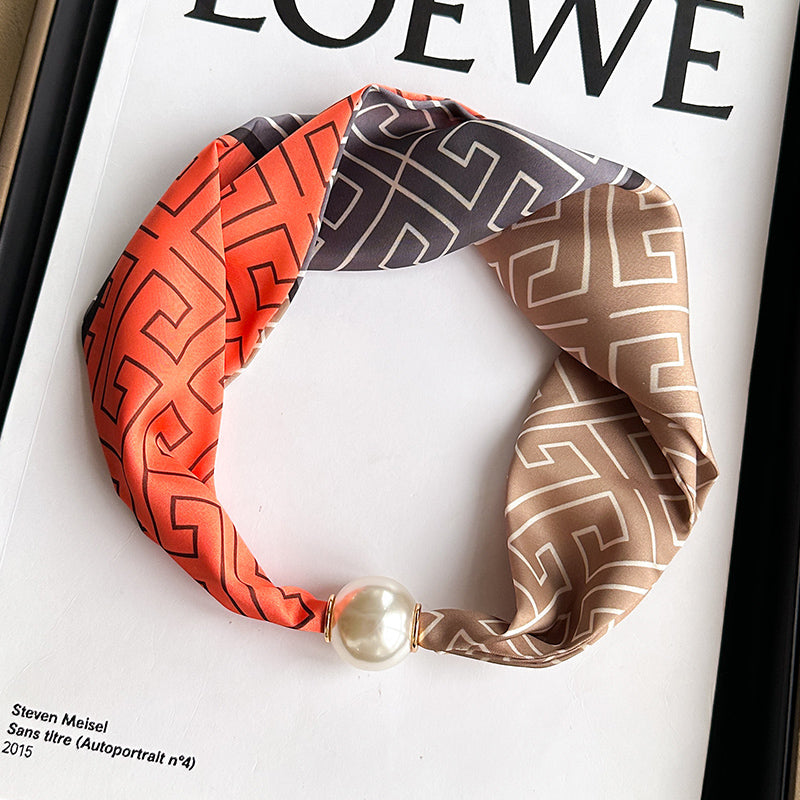 Pearl Necklace Scarf with Magnetic Clasp β Versatile Silk Neck Wrap for Collarbone & Shirt Styling