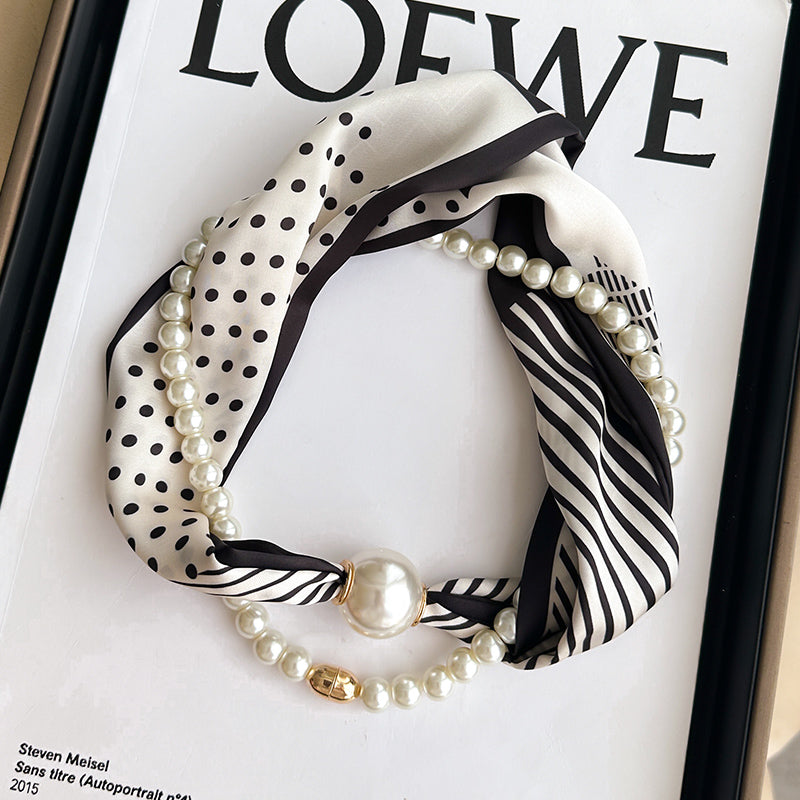 Pearl Necklace Scarf with Magnetic Clasp β Versatile Silk Neck Wrap for Collarbone & Shirt Styling