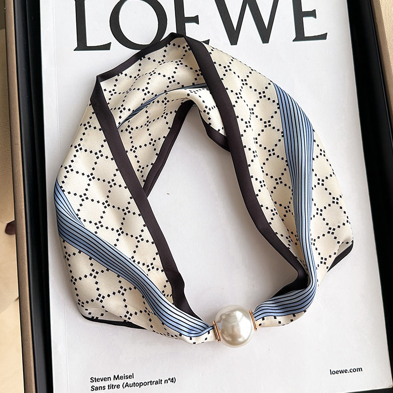 Pearl Necklace Scarf with Magnetic Clasp β Versatile Silk Neck Wrap for Collarbone & Shirt Styling