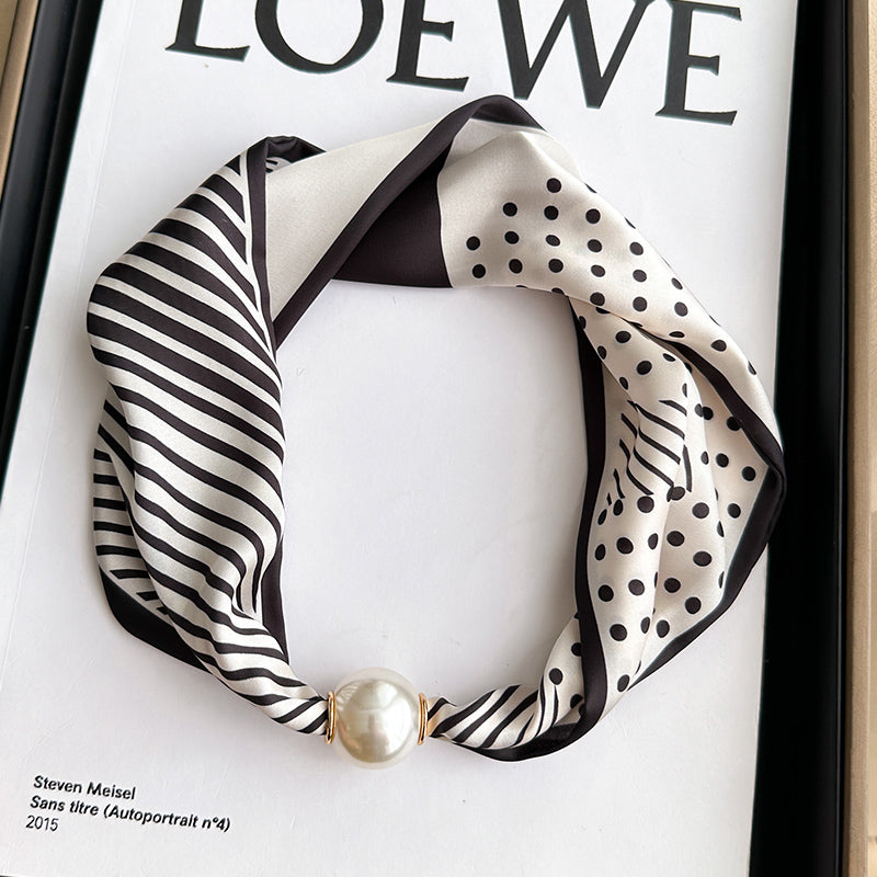 Pearl Necklace Scarf with Magnetic Clasp β Versatile Silk Neck Wrap for Collarbone & Shirt Styling