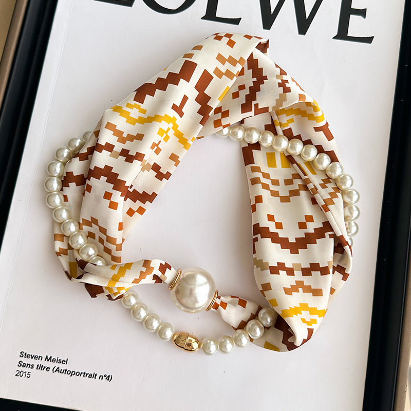 Pearl Necklace Scarf with Magnetic Clasp β Versatile Silk Neck Wrap for Collarbone & Shirt Styling