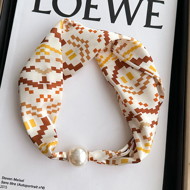 Pearl Necklace Scarf with Magnetic Clasp β Versatile Silk Neck Wrap for Collarbone & Shirt Styling
