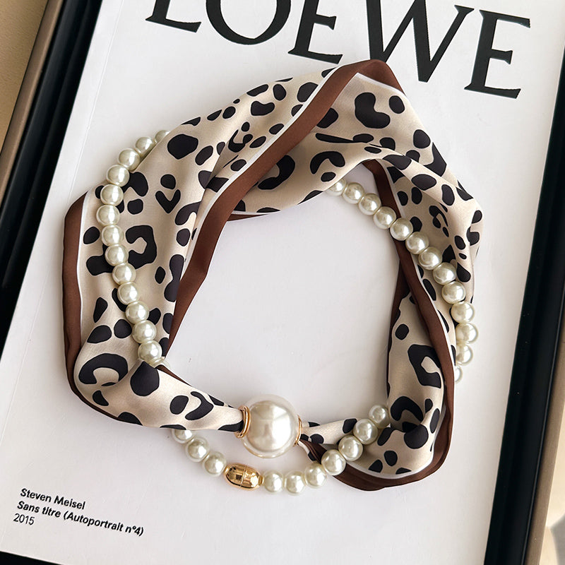 Pearl Necklace Scarf with Magnetic Clasp β Versatile Silk Neck Wrap for Collarbone & Shirt Styling