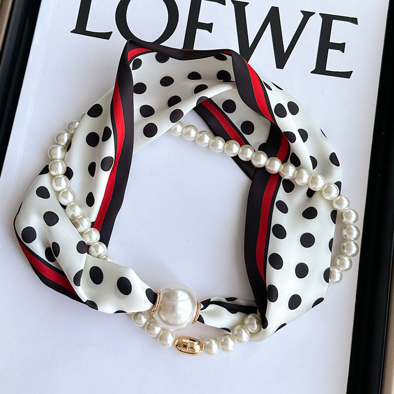 Pearl Necklace Scarf with Magnetic Clasp β Versatile Silk Neck Wrap for Collarbone & Shirt Styling