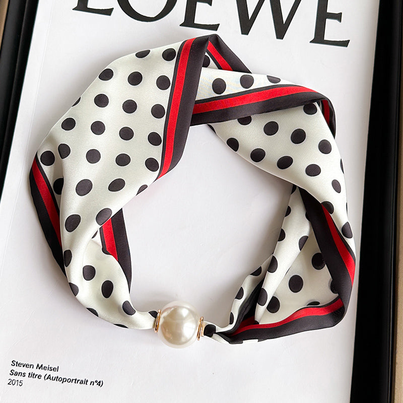 Pearl Necklace Scarf with Magnetic Clasp β Versatile Silk Neck Wrap for Collarbone & Shirt Styling