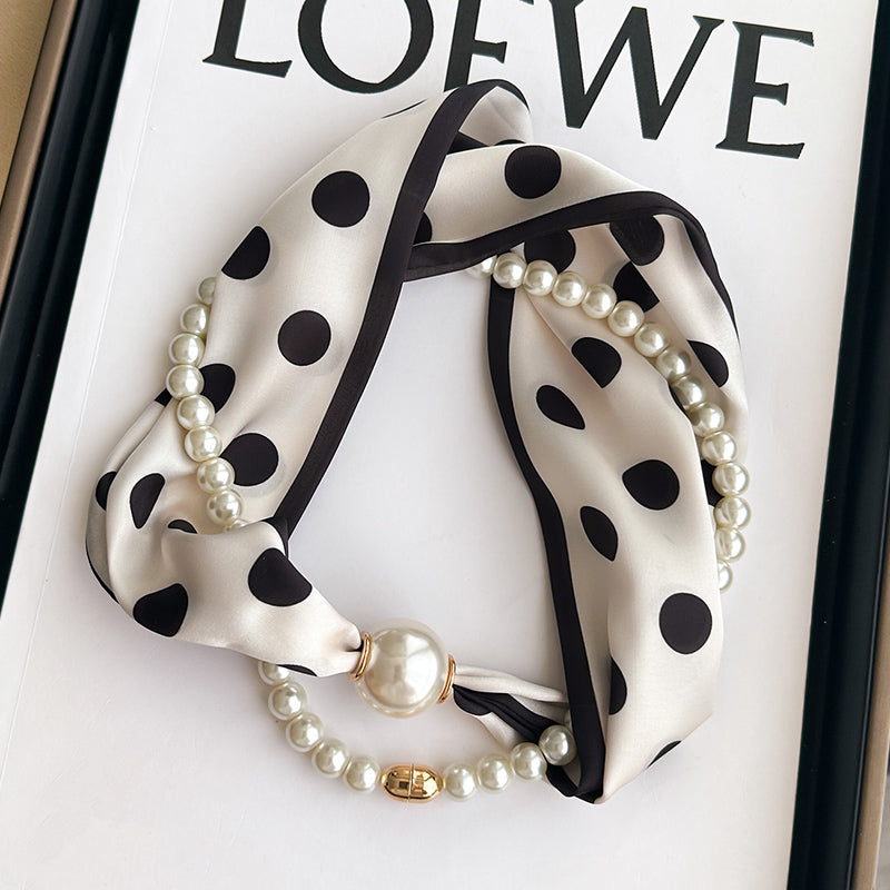 Pearl Necklace Scarf with Magnetic Clasp β Versatile Silk Neck Wrap for Collarbone & Shirt Styling