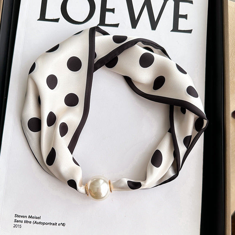 Pearl Necklace Scarf with Magnetic Clasp β Versatile Silk Neck Wrap for Collarbone & Shirt Styling