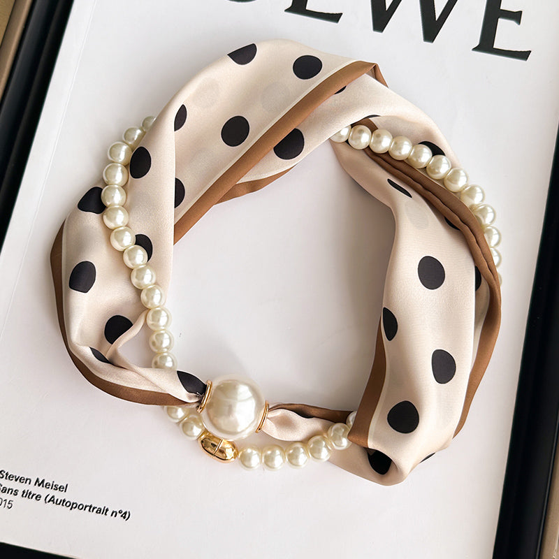 Pearl Necklace Scarf with Magnetic Clasp β Versatile Silk Neck Wrap for Collarbone & Shirt Styling