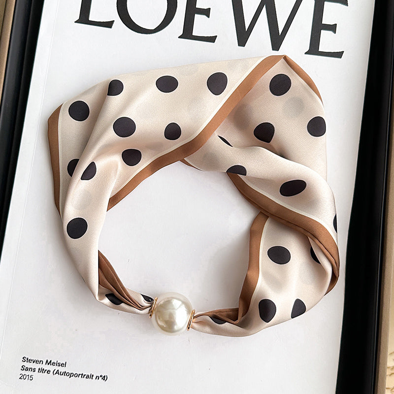 Pearl Necklace Scarf with Magnetic Clasp β Versatile Silk Neck Wrap for Collarbone & Shirt Styling
