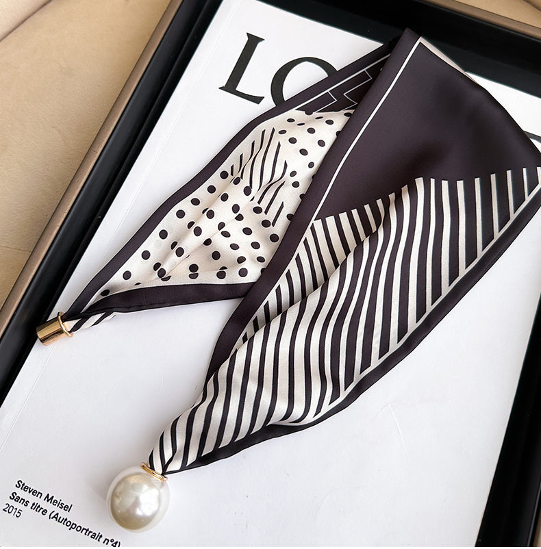 Pearl Necklace Scarf with Magnetic Clasp β Versatile Silk Neck Wrap for Collarbone & Shirt Styling