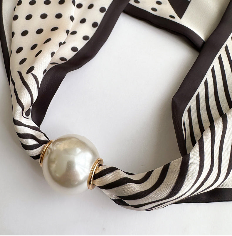 Pearl Necklace Scarf with Magnetic Clasp β Versatile Silk Neck Wrap for Collarbone & Shirt Styling