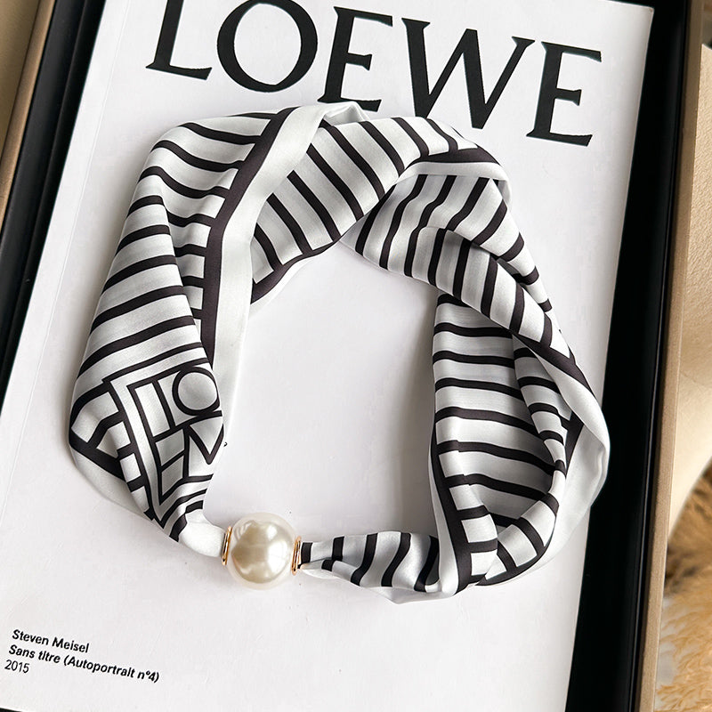 Pearl Necklace Scarf with Magnetic Clasp β Versatile Silk Neck Wrap for Collarbone & Shirt Styling