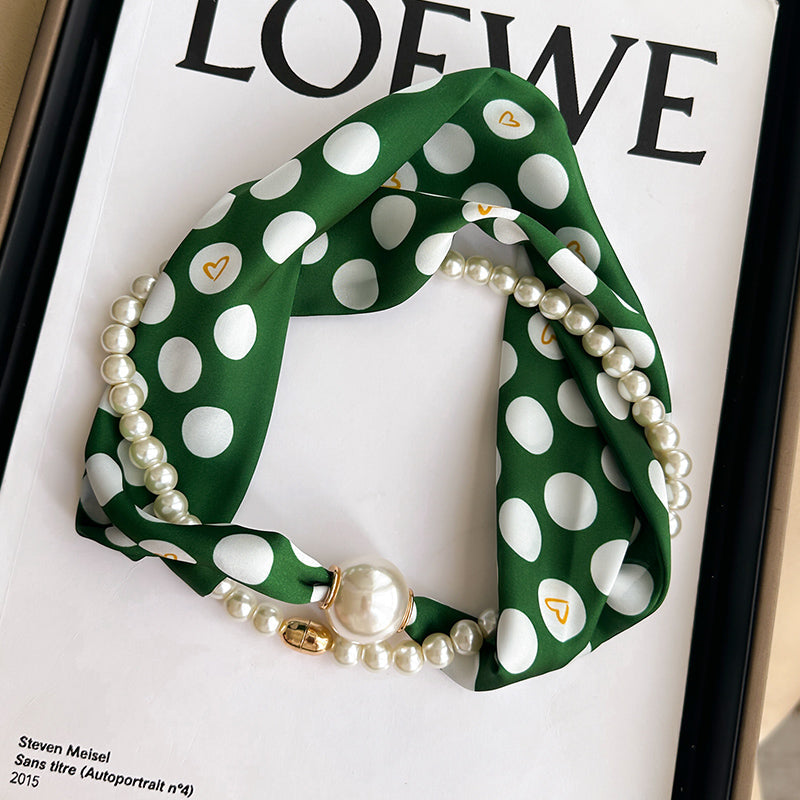 Pearl Necklace Scarf with Magnetic Clasp β Versatile Silk Neck Wrap for Collarbone & Shirt Styling