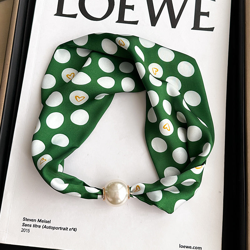 Pearl Necklace Scarf with Magnetic Clasp β Versatile Silk Neck Wrap for Collarbone & Shirt Styling
