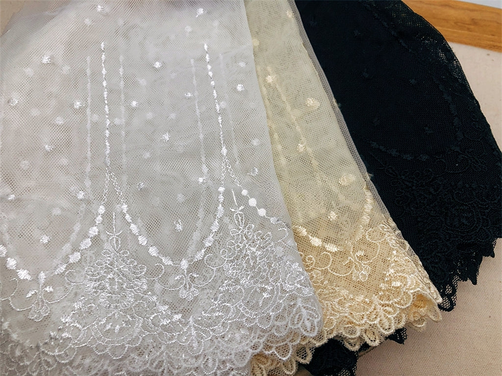 Lolita Fashion Trim – Polka Dot Tulle Embroidered Lace for Dresses and Hemline Decoration
