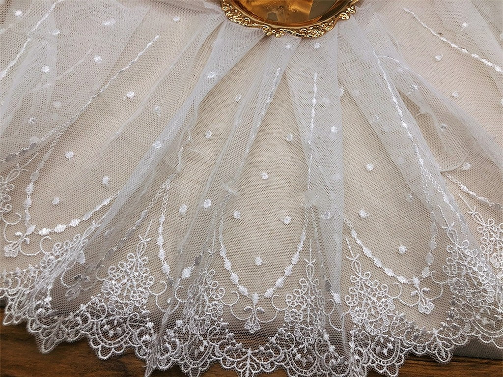Lolita Fashion Trim – Polka Dot Tulle Embroidered Lace for Dresses and Hemline Decoration
