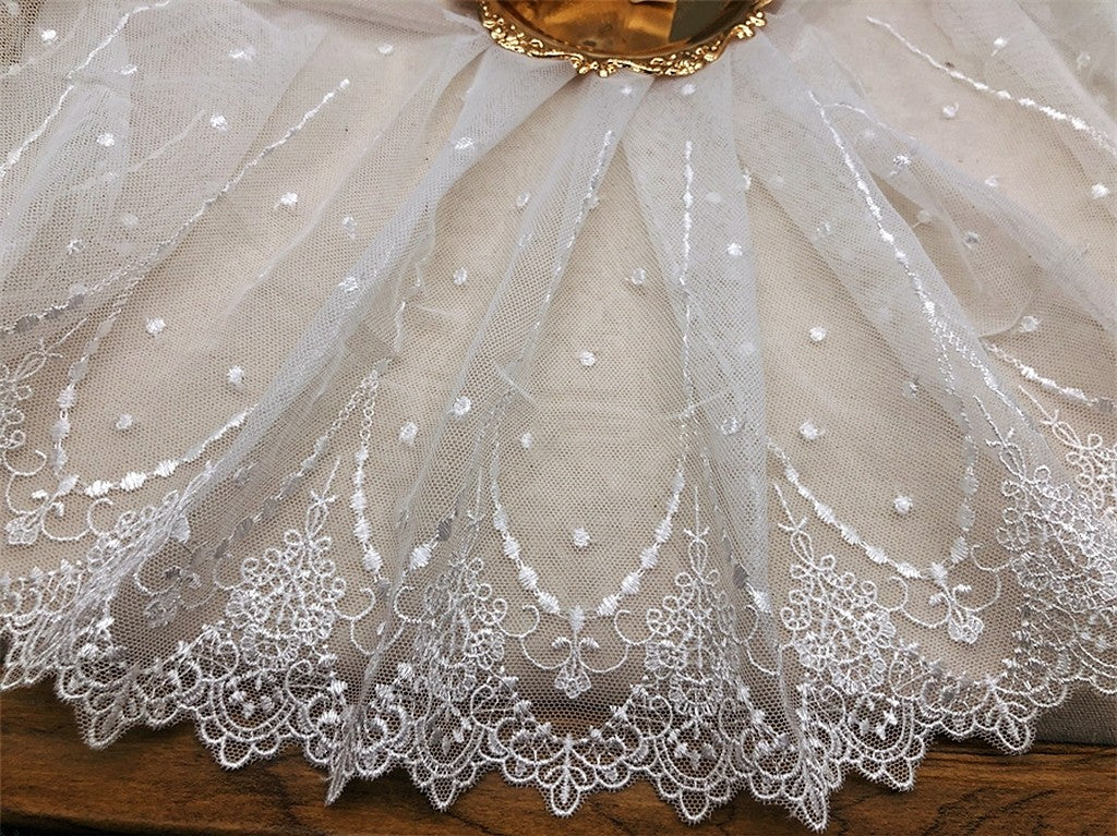 Lolita Fashion Trim – Polka Dot Tulle Embroidered Lace for Dresses and Hemline Decoration