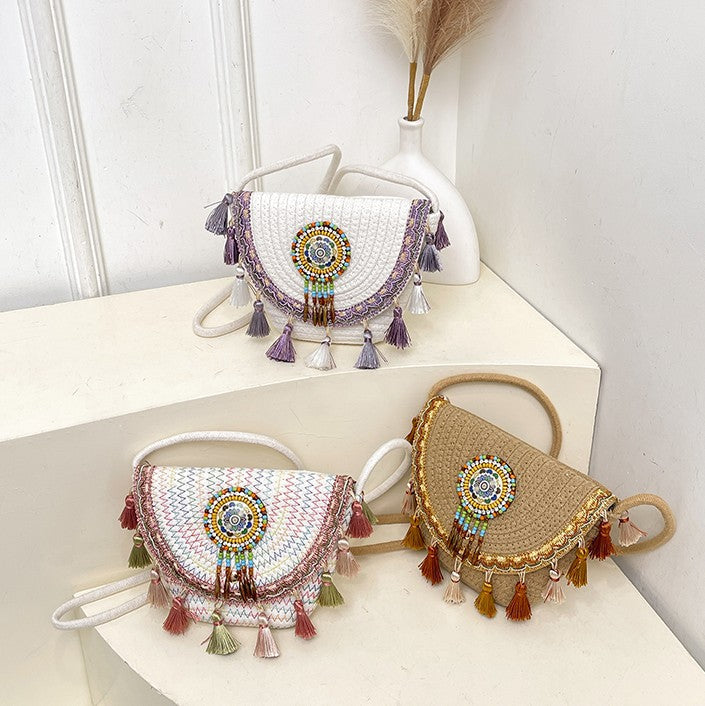 Boho Beaded Embroidered Flap Bag – Statement Shoulder Bag with Tassel Accents