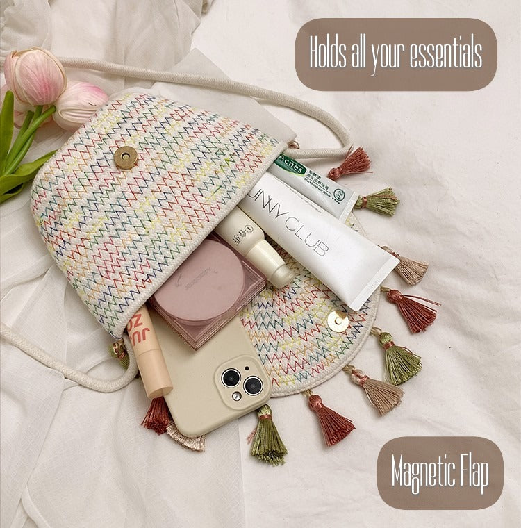 Boho Beaded Embroidered Flap Bag – Statement Shoulder Bag with Tassel Accents