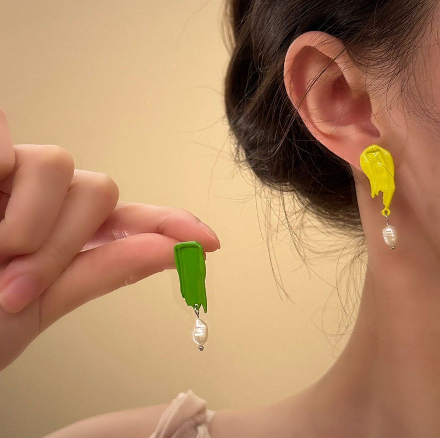 “Monet Art Student” – French Vintage Oil Painting Style Asymmetrical Earrings, Studs or Clips