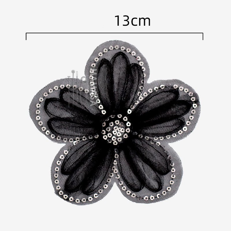 Shimmery Sequin Lace Appliqué — Pearl Embroidery with Tulle Floral Patch