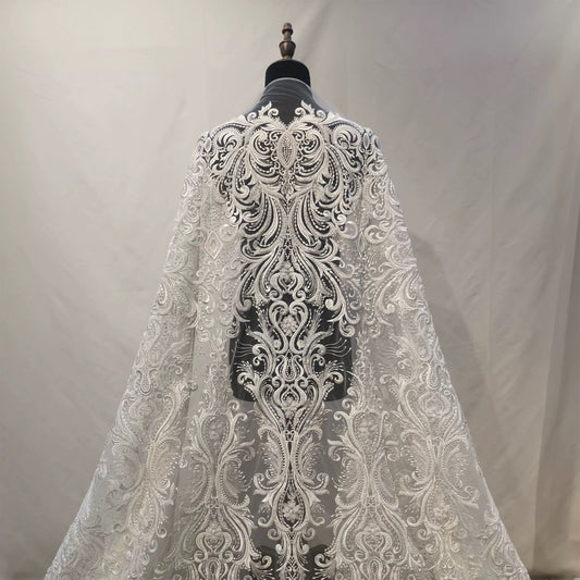 Premium Off-White Embroidered Lace Fabric