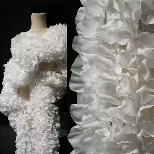 12-Layer Lace Fabric with 3D Ruffled Edges