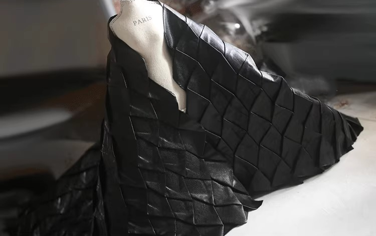 Revolutionary Black Leather-Texture Fabric – 3D Scaly Design