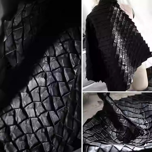 Revolutionary Black Leather-Texture Fabric – 3D Scaly Design