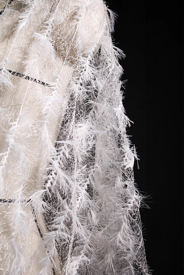Ethereal Feather Lace – Irregular Hollow White Mesh Fabric