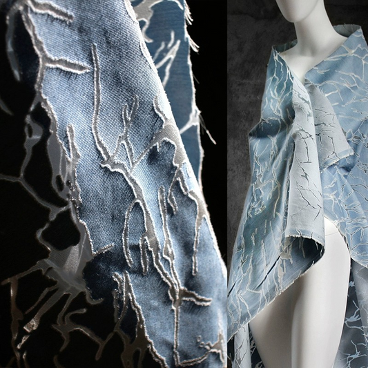 Azure Burnout – Sheer Hollow Texture Fabric