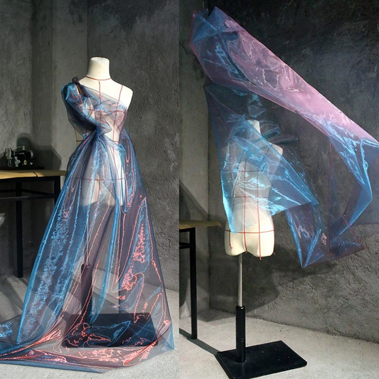 Aurora Prism Organza – Iridescent Gradient Sheer Fabric