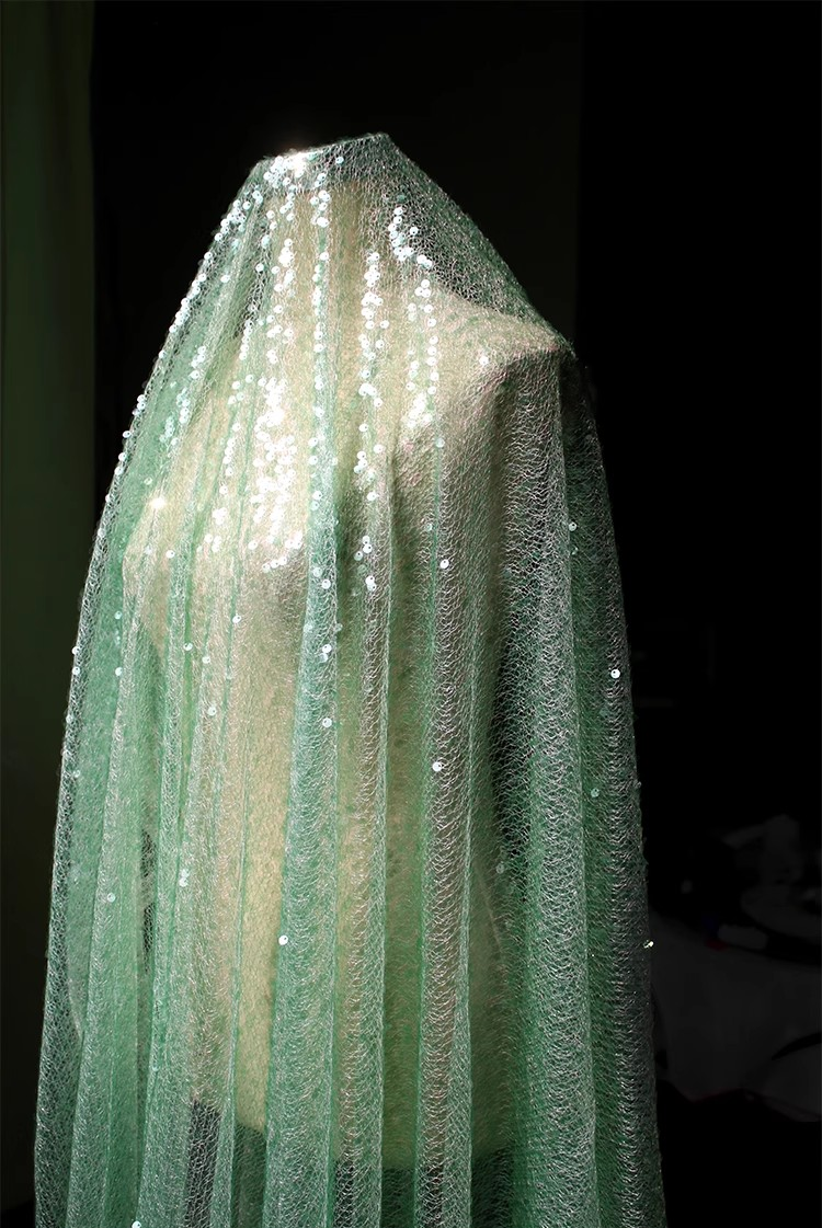 Emerald Luxe Sheer Sequin Mesh – Unique Designer Fabric