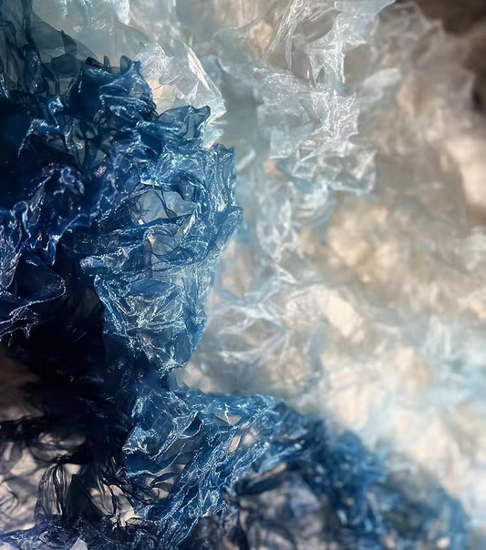 Crystal Pleat Gradient Blue Textured Fabric