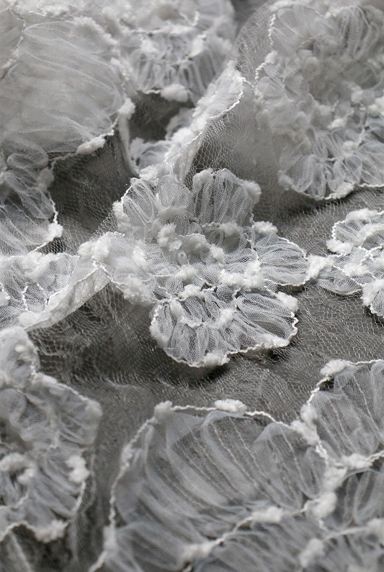 Irregular Floral Layered Lace Mesh – Dimensional Textured Sheer Fabric