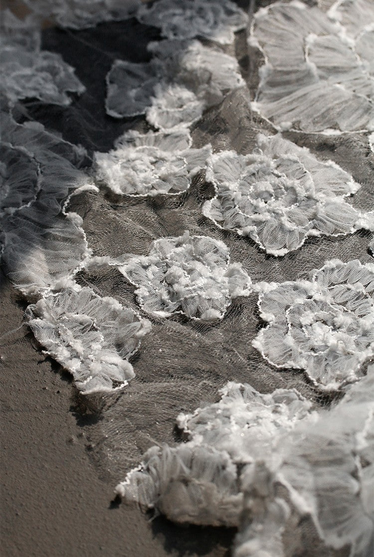 Irregular Floral Layered Lace Mesh – Dimensional Textured Sheer Fabric