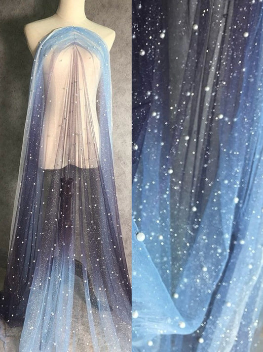 Celestial Pearl Silver Foil Gradient Sheer Tulle
