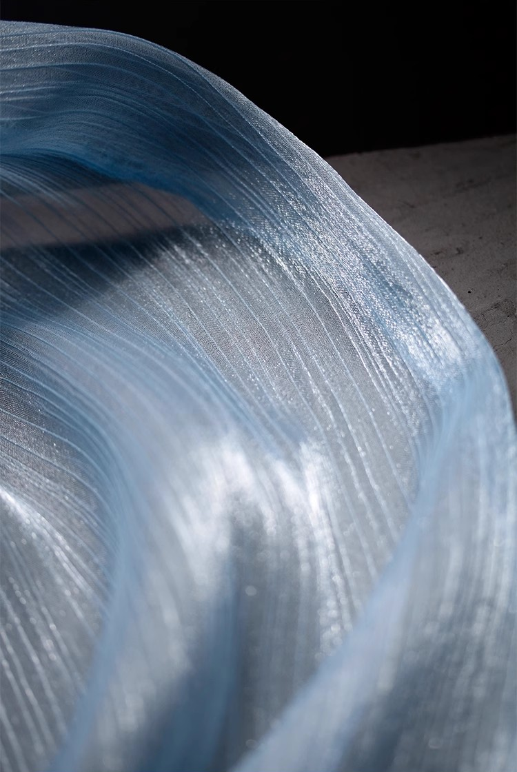 Shimmering Wave Pleated Tulle – Luminous Textured Stripe Fabric