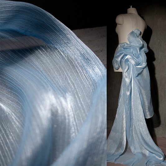 Shimmering Wave Pleated Tulle – Luminous Textured Stripe Fabric