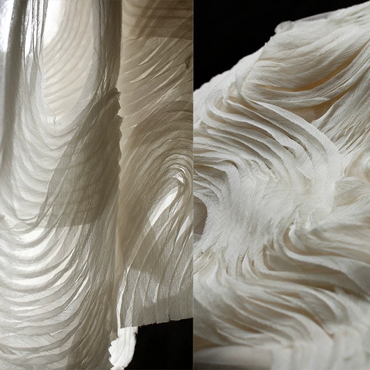 Terraced Beige 3D Textured Tulle – Sheer Fabric