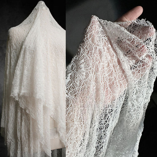 Vintage Hollow Sheer 3D Lace Irregular Textured Ultra-Soft White Fabric