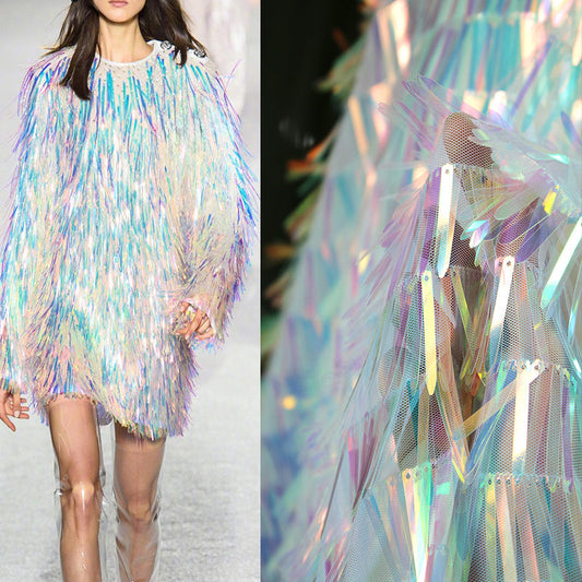 Iridescent Sequin Fringe Laser Gradient Mesh Fabric
