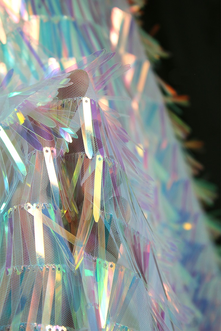 Iridescent Sequin Fringe Laser Gradient Mesh Fabric